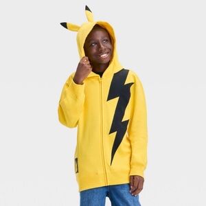 Pokemon Anime 3D Pikachu Ears Yellow Character Hooded Sweatshirt Zipper Closure